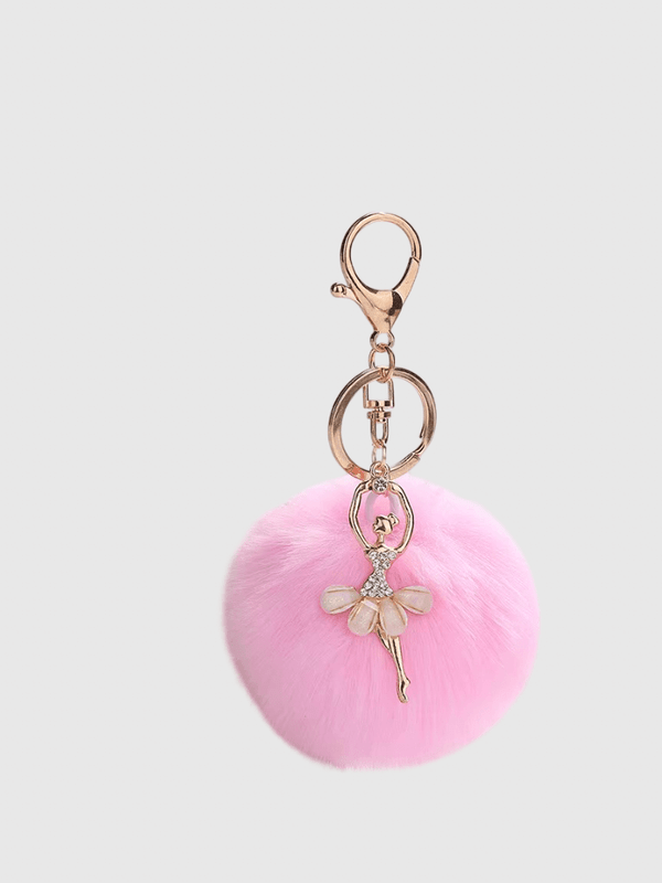 Kawaii Ballet Ballerina Dancing Girl Keyring Charm Cute Fluffy Pompom Rhinestone Car Handbag Motorcycle Pendant Accessories Keychains in pink