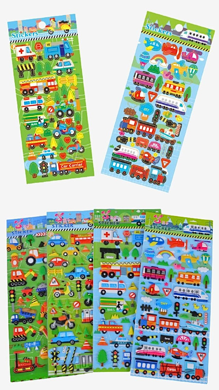 5 Sheets Set 3D Bubble Sticker Car Truck Plane Traffic Waterproof 5-Strip Cartoon Anime Stickers For Girl Boy Kid Funny Educational Toys Stickers Trending
