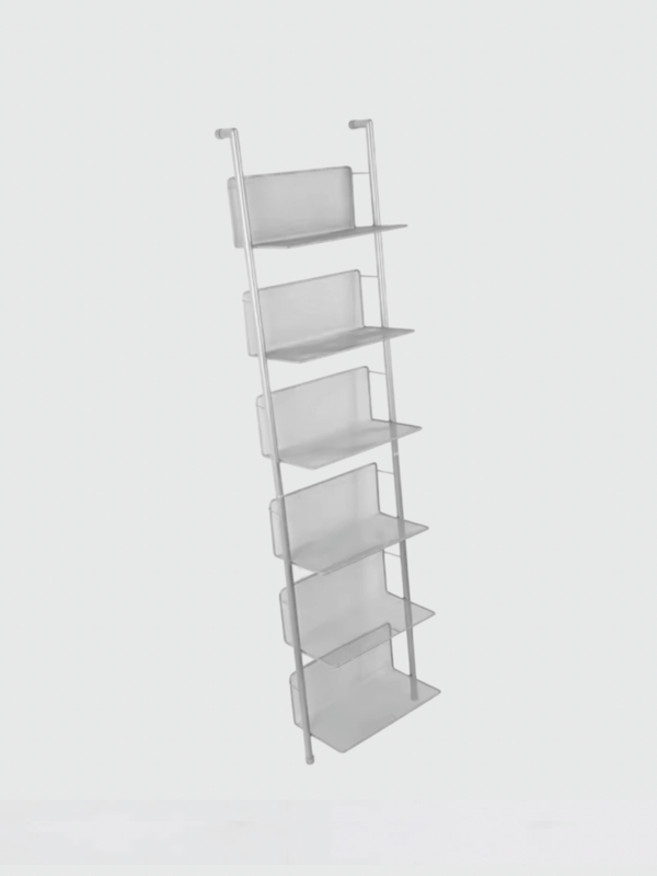 Ins minimalist modern Bookshelf Against The Wall / Medieval leaning metal holed Cd Shelf / 6-Tier Magazine Storage Display Shelf / Wall Shelfs Office home shelving racks in silver color