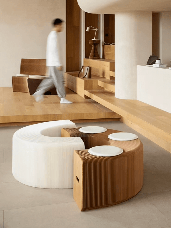 Eighteen Paper Organ accordion Folding Stool Bench Magnetic Standby Guest Chair Ottoman Bed Tail Retractable Home Multi-functional Stools Can Be Stacked Office Home Benches Furniture in brown, white color