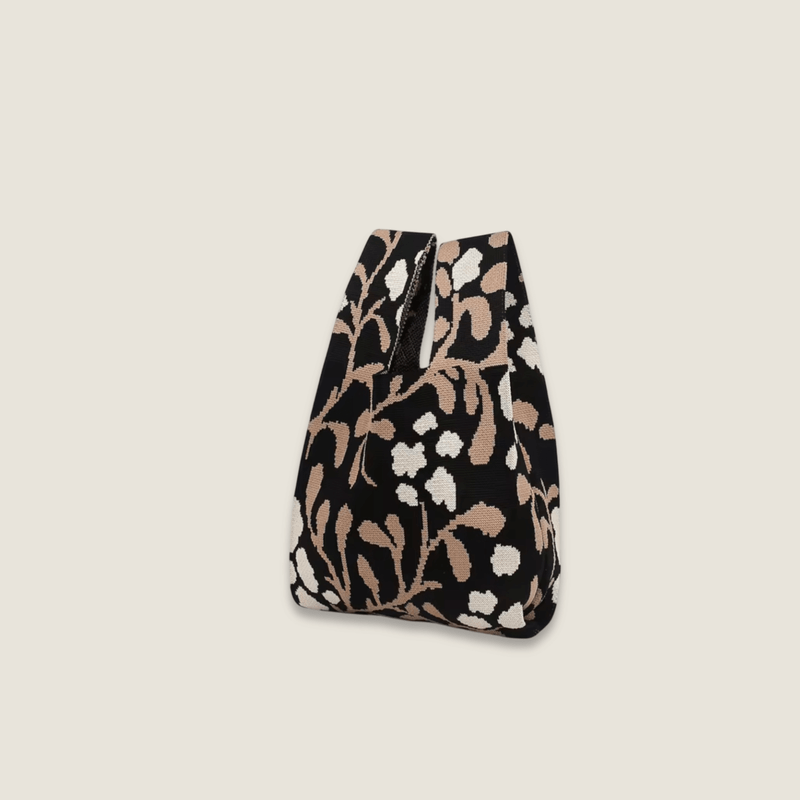 Floral Retro woman women’s High-End Fashion Flowers design Style Exquisite Pattern Wrist Handbag, Durable and Wear-Resistant Knitted Fabric Can Be Used for a Long Time, Suitable for All Seasons, Can Be Used by Women for Travel, Vacation, Walking and Shopping Bags in black with white brown multi color