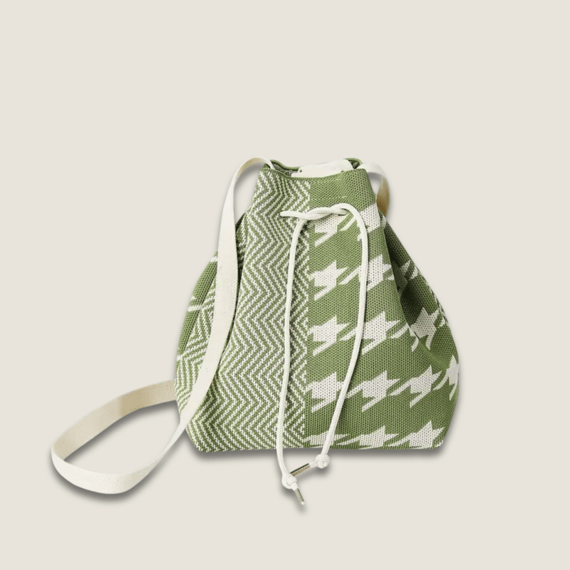 Women’s woman womens Simple and Elegant Plaid Green, White, and Gray Drawstring Knit Bucket Bag, with a Convenient and Quick Storage Drawstring Design, Can Be Carried on the Shoulder, Crossbody, or by Hand, Suitable for Carrying Mobile Phones, Books, Keys, and Ideal for Commuting, Travel, Vacation, Picnics, and Camping bags