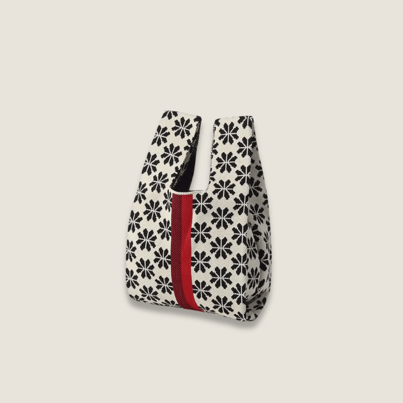 Geo Retro woman women’s High-End Fashion floral flowers geometric design Style Exquisite Pattern Wrist Handbag, Durable and Wear-Resistant Knitted Fabric Can Be Used for a Long Time, Suitable for All Seasons, Can Be Used by Women for Travel, Vacation, Walking and Shopping Bags in dusk black with white, red multi color