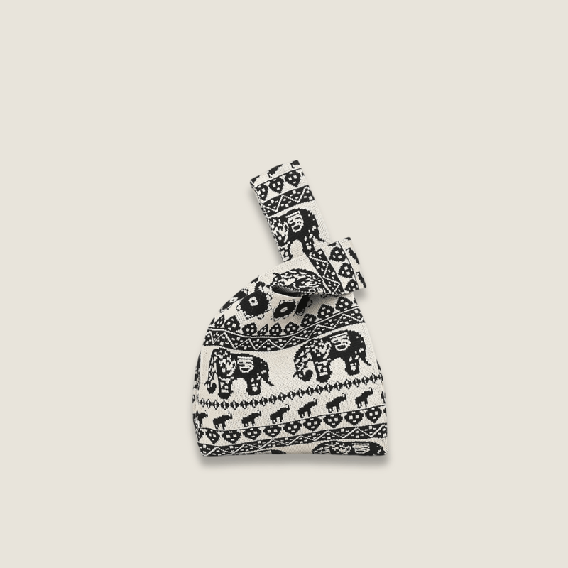Retro unisex High-End Fashion Thai Ethnic elephant graphic Style Exquisite Pattern Wrist Handbag, Durable and Wear-Resistant Knitted Fabric Can Be Used for a Long Time, Suitable for All Seasons, Can Be Used by Women and Men for Travel, Vacation, Walking and Shopping Thailand Bags in black with white