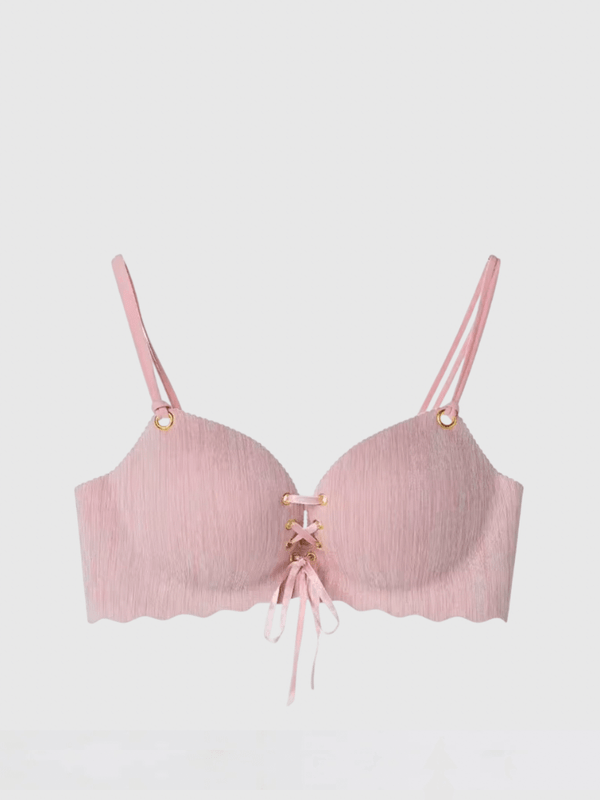 Women’s woman womens Men’s man mens petite-, tall-, plus-, size Seamless Underwear Women's Sexy Small Chest Without Steel Ring Wireless wire-free Front Belt Drawstring Drawcord bow-tie Gathered Straps Women's Push-Up Plunge Bras in pink
