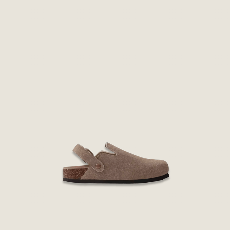 Women’s woman womens man mens Unisex Genflex Gender Neutral Genderfluid petite-, tall-, plus-, size Kidmi Genuine Leather Clogs Cork Footbed Indoor and Outdoor Slippers Cow Suede Mules With Adjustable Strap Mules Footwear in Sandrift brown