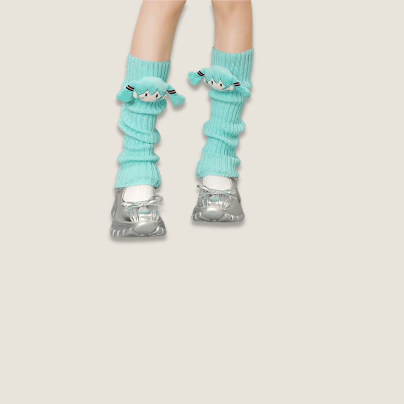 Women’s woman womens Japanese Anime Hatsune Miku Creative Peripheral Cartoon Thigh Highs with Kawaii Macaron Colors Cute Lolita Leggings Socks for Girls leg warmers footwear Gift in green
