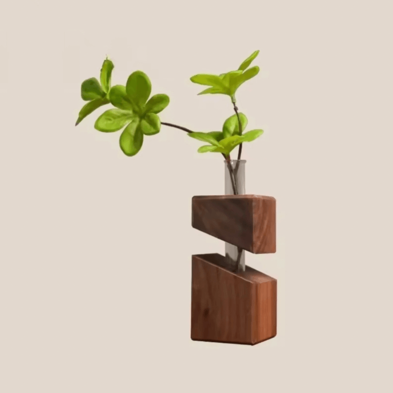 Norway Scandinavia Scandinavian Norwegian Nordic style Solid walnut Wooden Creative Art Tabletop Geometric Flower Ware Dry Vase Glass Wall Hanging Vases Decoration Pieces botanicals and planters in dark brown wood