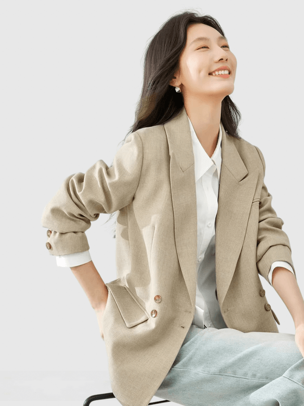Women’s woman womens petite-, tall-, plus-, size Tailored Coat For Office WFH workwear Ladies Spring Summer holiday getaway vacation Notched Double Breasted Long sleeves Jacket Casual Business Jackets in Khaki Outerwear