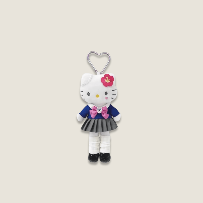 Sanrio Kawaii Girls Cartoon Plush School Uniform Long Legs Hello Kitty Pendant Keychain Charm Decorations Children's Toys Exquisite Gifts in white with blue black