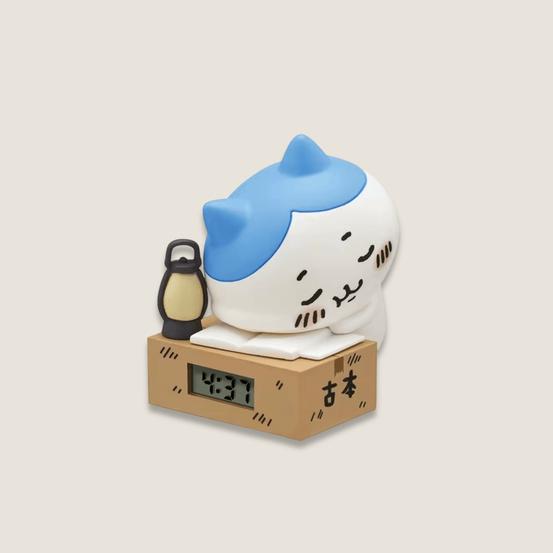 Japanese Sanrio Kawaii Girls Cartoon Figure Sleeping Resting Hachiware Chiikawa table LED digital clock watch "second-hand book" (古本, furuhon) cardboard box school exam "Let's Do Our Best Together!" study series decorative object Children's capsule gashapon Toys Exquisite kitan club Gifts in white with multi color