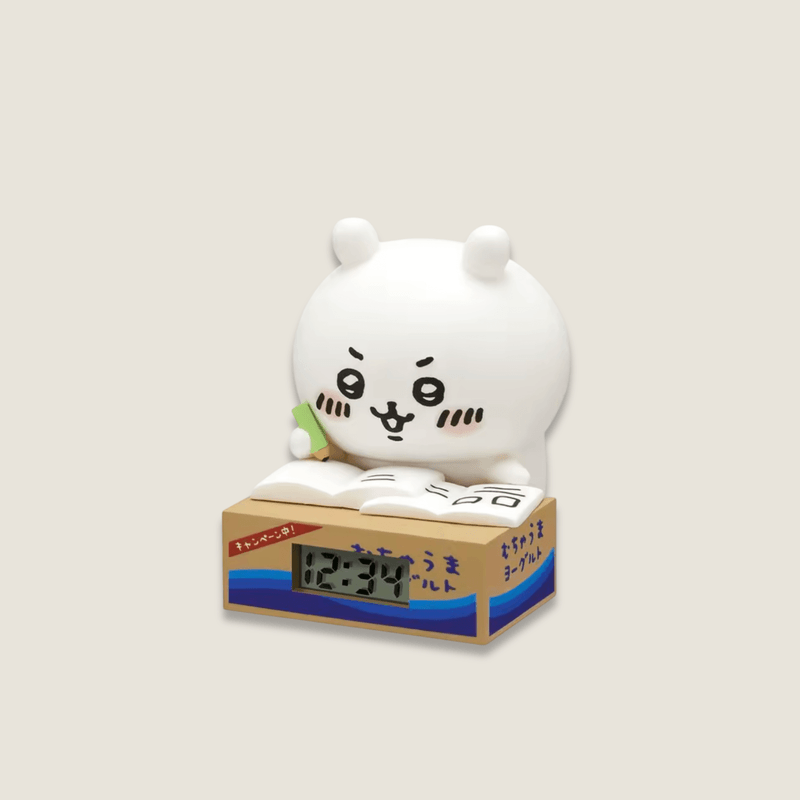 Japanese Sanrio Kawaii Girls Cartoon Figure Study writing Chiikawa table LED digital clock watch "second-hand book" (古本, furuhon) cardboard box school exam "Let's Do Our Best Together!" study series decorative object Children's capsule gashapon Toys Exquisite kitan club Gifts in white with multi color
