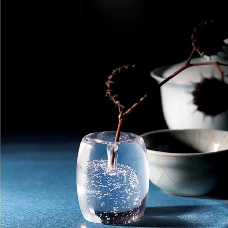 Creative Japanese-style Mini Artificial Crystal Glass Foam vase Holder Teapot Lid Holder 4.5cm in clear transparent glass with trapped bubbles Home decor decorative object