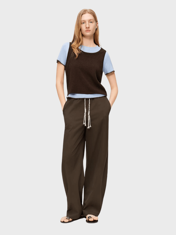 Women’s woman womens petite-, tall-, plus-, size Tie-Waist Bootcut, Elastic High rise Waist Flared Casual Trousers, Y2K Retro Loose Fit Lounge wear wide-leg Pants in brown
