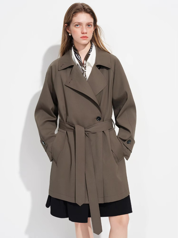 Women’s woman womens petite-, tall-, plus-, size Spring Khaki Relaxed Fit British Style Single Breasted with belt turn-down collar, long sleeves, pockets Mid-Length Trench - Casual Overcoat Outwear Coats Office commute wfh workwear clothing Outerwear in brown