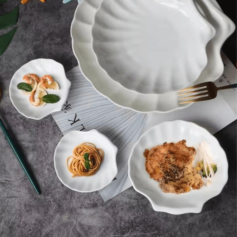 Creative Shell Shaped Ceramic Dinner Appetizer Dessert Dish Household Tableware Snack Dessert Tray Hotel Restaurant Creative Dinnerware Tableware Pasta Plates Dishes in white