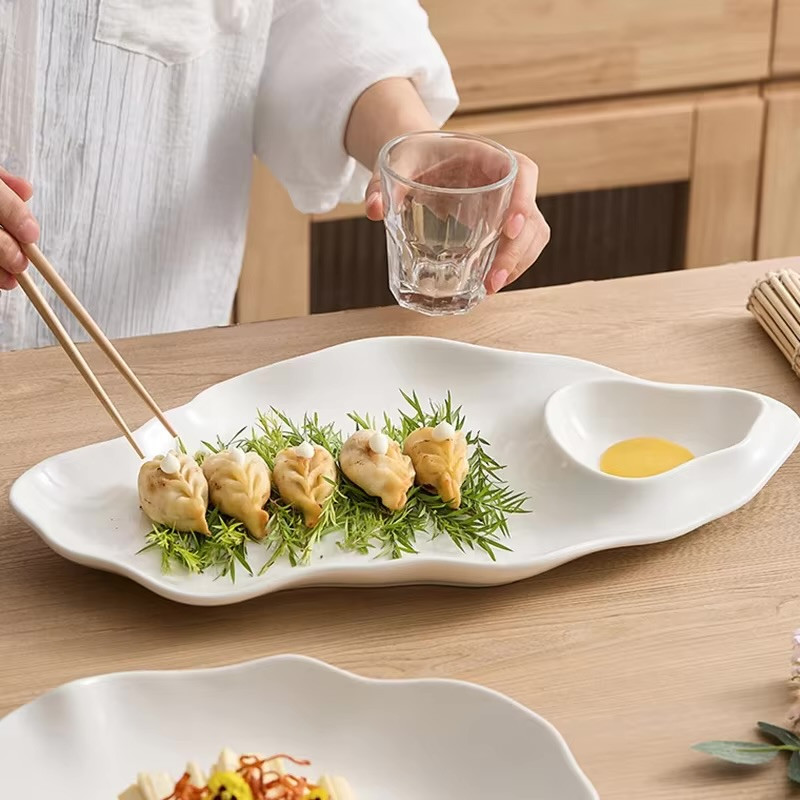 Irregular Pure White Ceramic Dinner Plate Restaurant Salad Plate Pasta Plate Dessert Plates Dumplings Plates Molecular Cuisine Tableware Plates Molecular Cuisine Tableware in white
