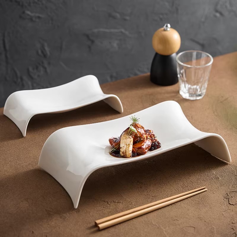 Pure White Ceramic Molecular Pillow Plate Creative Dessert Plate Sushi Dish Service Plate Restaurant Cooking Cuisine dinnerware Plates Molecular Cuisine Tableware
