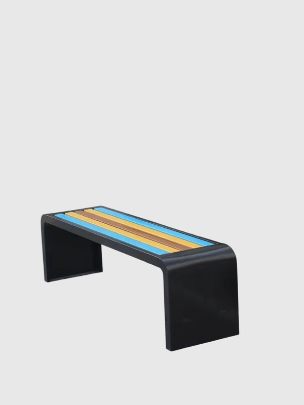 Stainless Steel Outdoor Street Mall Park Patio Classic Metal Bench Garden Leisure Chair Street Seat Without Hand Rest Benches in black With multi color slats
