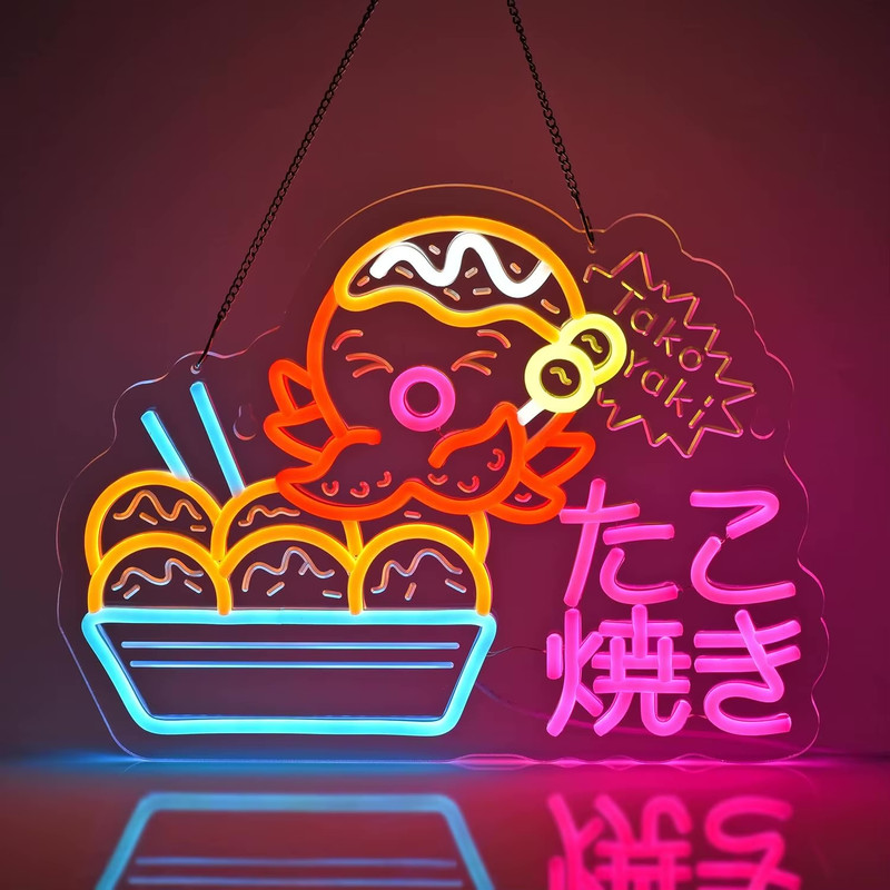 Takoyaki Neon Sign Dimmable Neon Lights for Japanese Street Food Shop Restaurant Office Home Decor Aesthetics Draw Celebratory Gifts Lighting in multi color