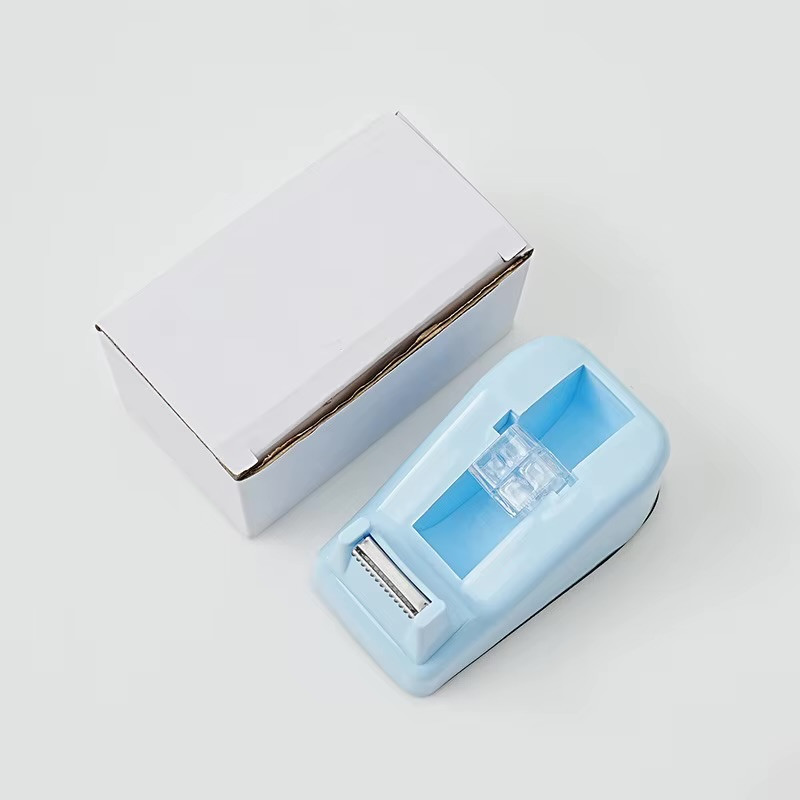 Office Home Mini Tape Cutter Students Handmade Tools Non-slip Tape Dispenser Holder Family Gift Packaging in light blue color