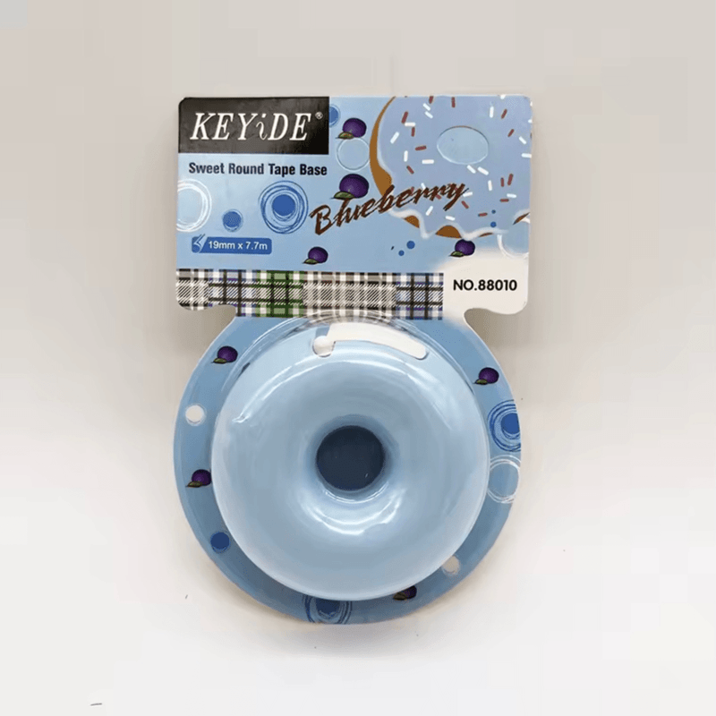Office Home Mini Kawaii Tape Cutter Students Handmade Tools accessory round donut and love heart shape washi Tape Dispenser Holder Family Gift Packaging in pastel blue color