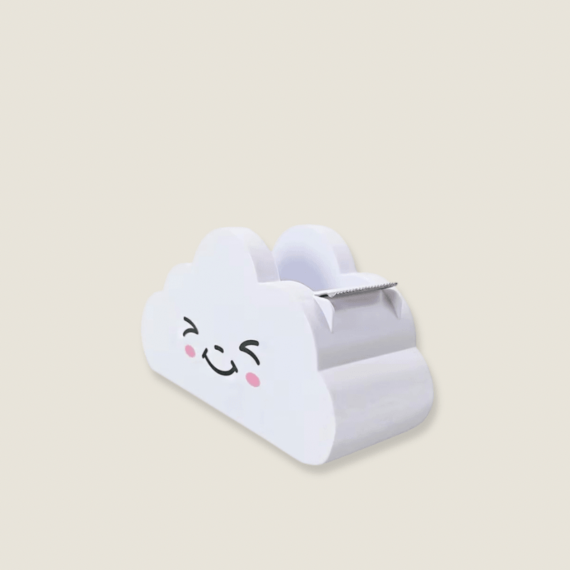Office Home Kawaii cloud shape happy kitty cat kitten face Mini Tape Cutter Students Handmade Tools Non-slip Tape Dispenser Holder Family Gift Packaging in white color