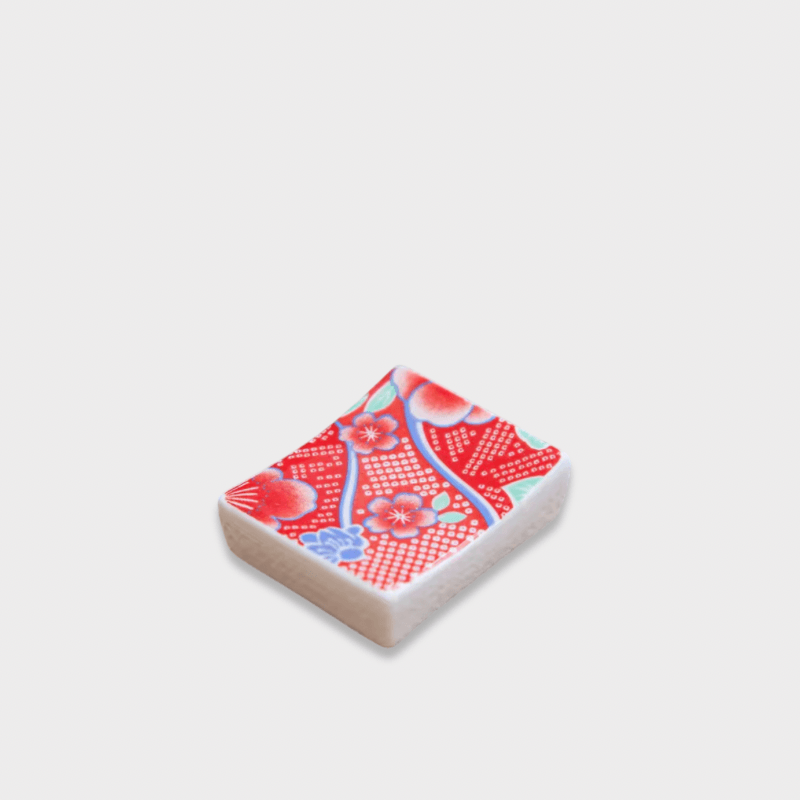 Japanese Retro Ceramic sakura floral flowers geometric Chopstick Rest holder stand Dining tableware accessory Tabletop accessories in multi color red orange pink green