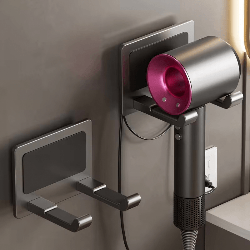 Hairdryer wall Storage Rack Without Punching Bathroom punch free Hanger Toilet Multi-function Storage Shelf Hairdryers Holders in silver
