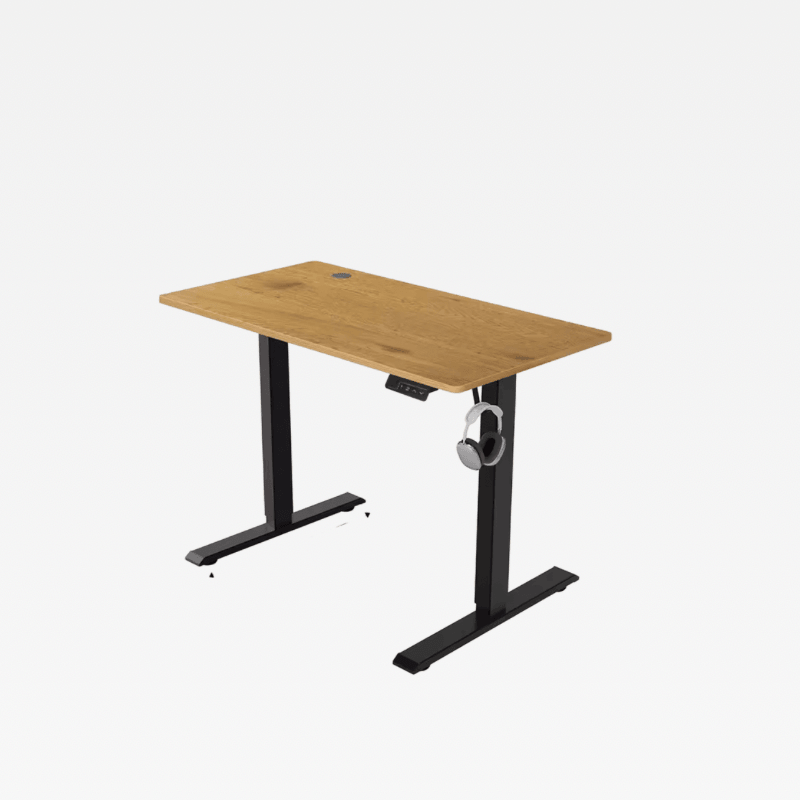 Office Home study room JC Electric Lifting Computer Sitting Standing Desk Single Motor with headphone hook rest Electrical desks furniture in natural wood with black frame