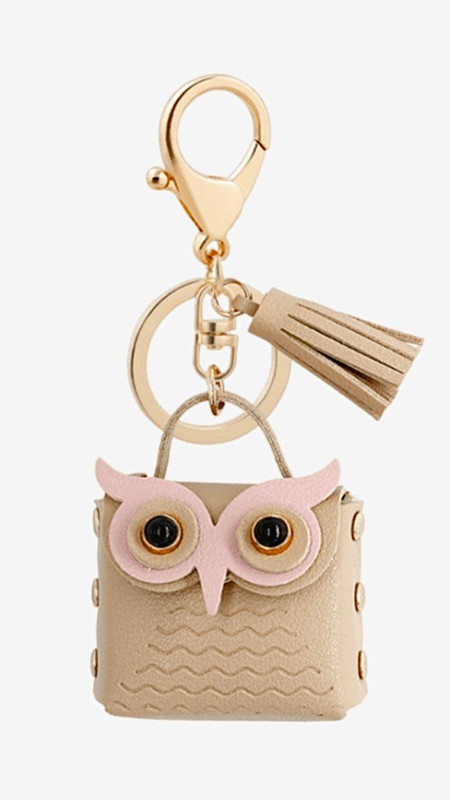Cute Owl Tassel Keychain For Car Handbag Purse Unique Design Beige Keychain Vegan PU Leather Metal Alloy Keychains Charms Accessories Gift Key Chains Charm Trending