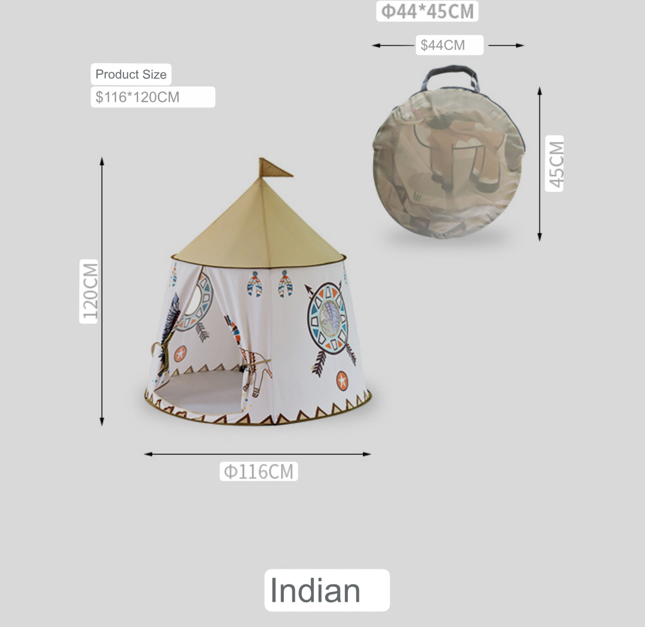 Kid Tent House  Unisex Portable Princess Castle 123*116cm Indian Lion Children Teepee Tents Play Baby Birthday Gift Trendy Kids Houses for Boy Girl Toys