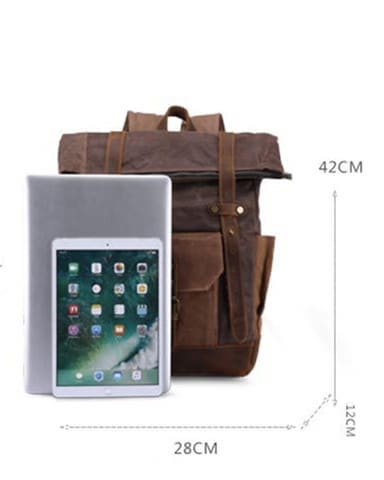Oil-Waxed Canvas Backpack  Unisex Anywear Men's Women’s Vintage Style Leather Belts Large Capacity Unisex Hiking Bags Multi-Function Travel Backpacks