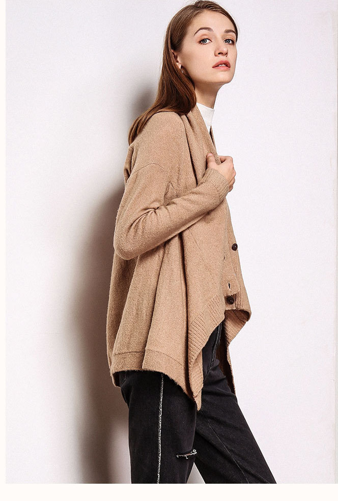 Asymmetrical Cardigan Sweater Women’s Elegant Shawl Collar Draped Knitted Cardigans for Woman Trend in Camel Brown