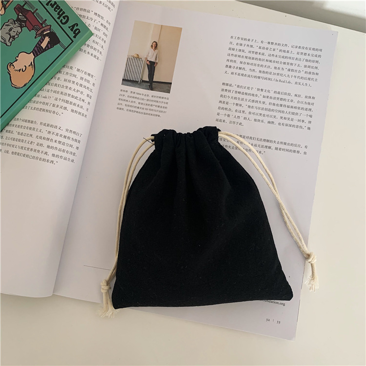 Pleated Cotton Drawstring Pouch Japanese Rice Grain Food Serveware Storage Packaging Gift Bag Jewelry Organizer Christmas Japan Bags in Black 