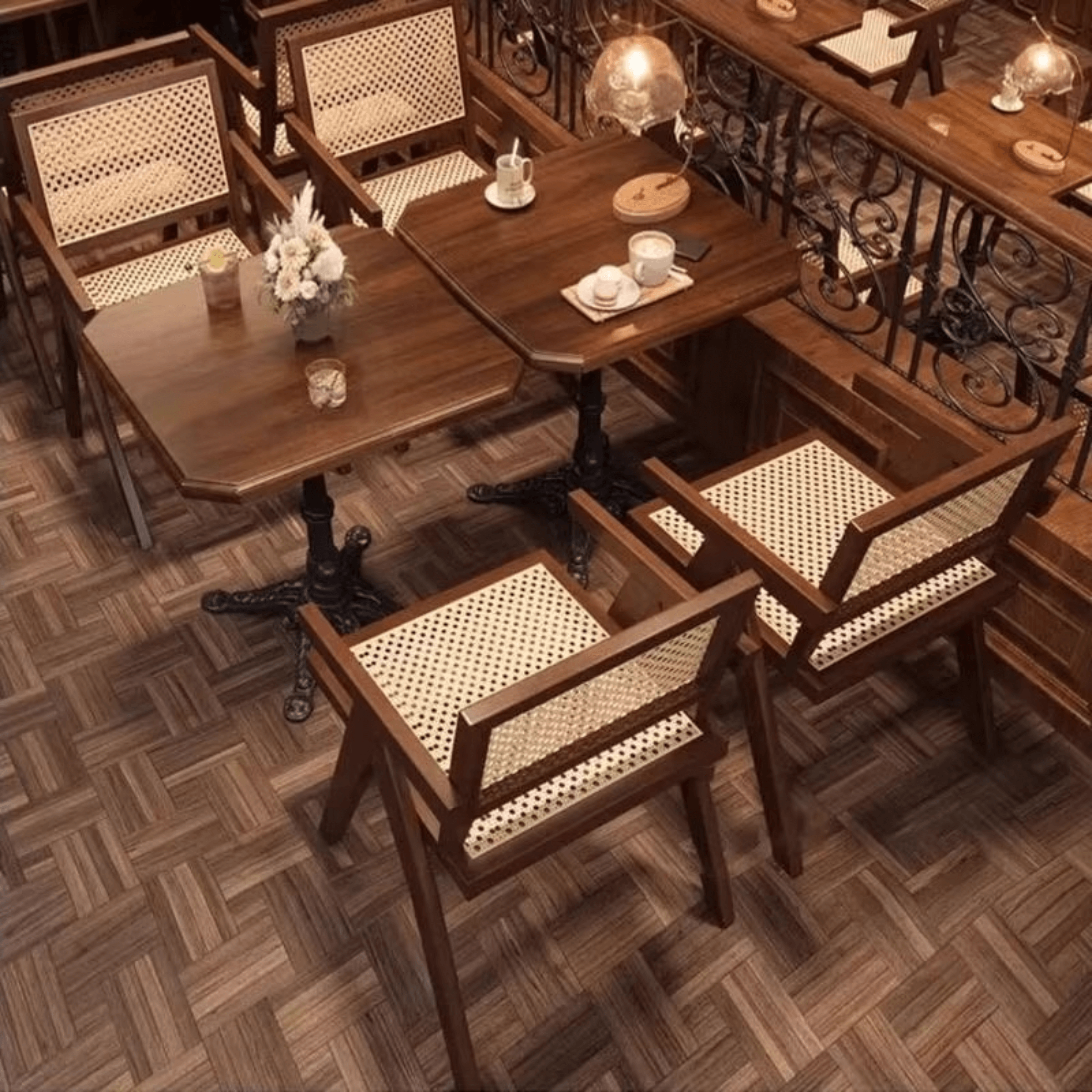 Stylish Japanese Rattan Dining Chair with Solid Oak Wood Legs for Modern Office Restaurant Home Decor Minimalist Dining Chairs with Rattan Backrest furniture in Walnut