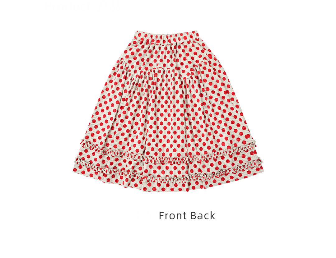 Polka Dot Ruffles Lace Skirt  Women’s Japanese original design Womens ruffled red off-white lace elastic waist short pleated Japan skirts for woman