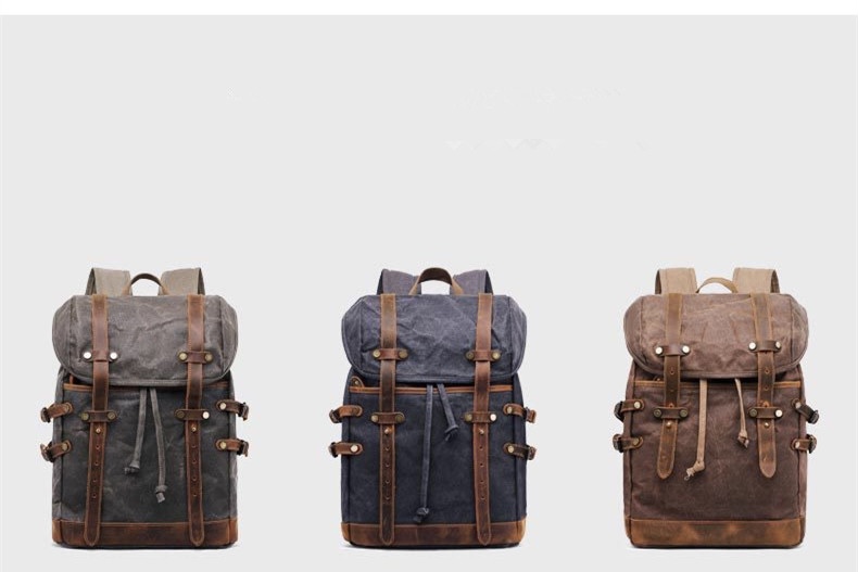 Oil Waxed Canvas Backpack  Unisex Anywear Men's Women’s Vintage Style Leather Belts Large Capacity Unisex Hiking Bags Multi-Function Travel Backpacks Trending