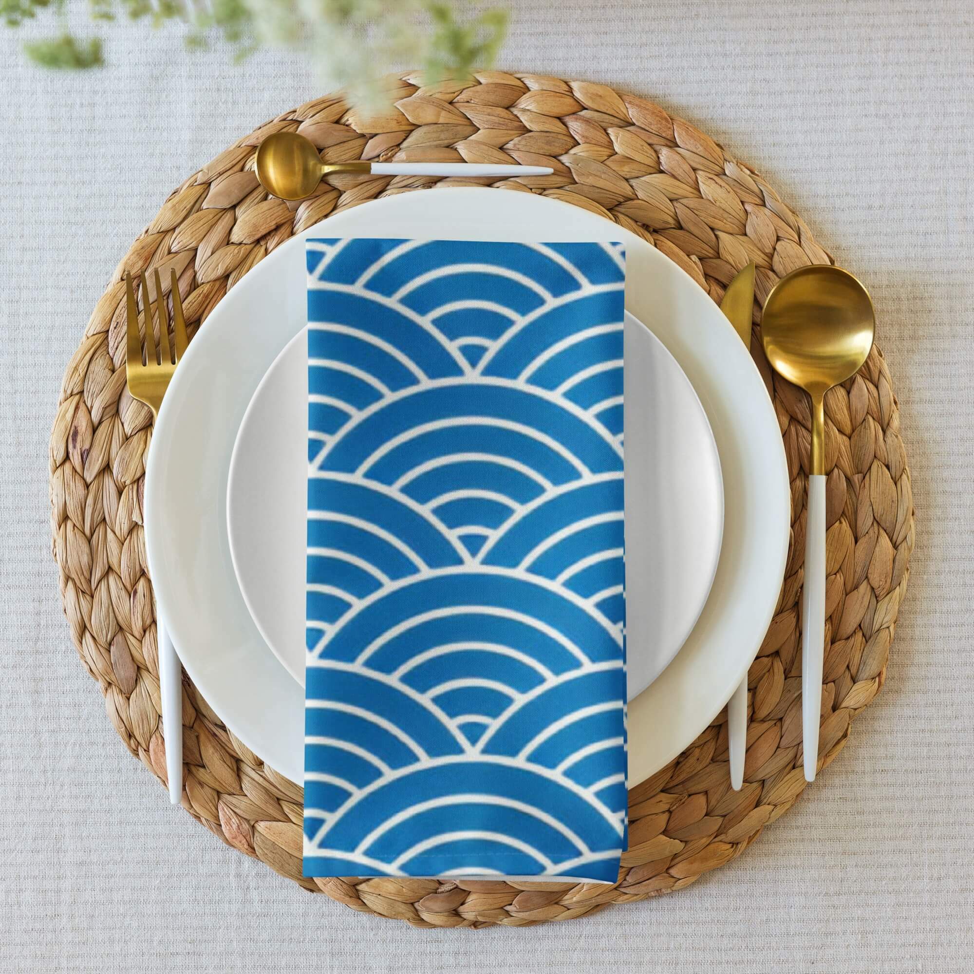 Japanese Wave Cloth Napkin 4-Piece Set  4pc Napkins Handkerchief Square Tea Towels Hand Sushi Home Lunch Serviette Japanese Souvenir Gift Wrapping Gifting Wrap Japan Traditional Cloth Deign DIY Craft Bento Bag Crafts Wrapper Souvenirs tableware linens Designs Light blue white Japanese wave patterns