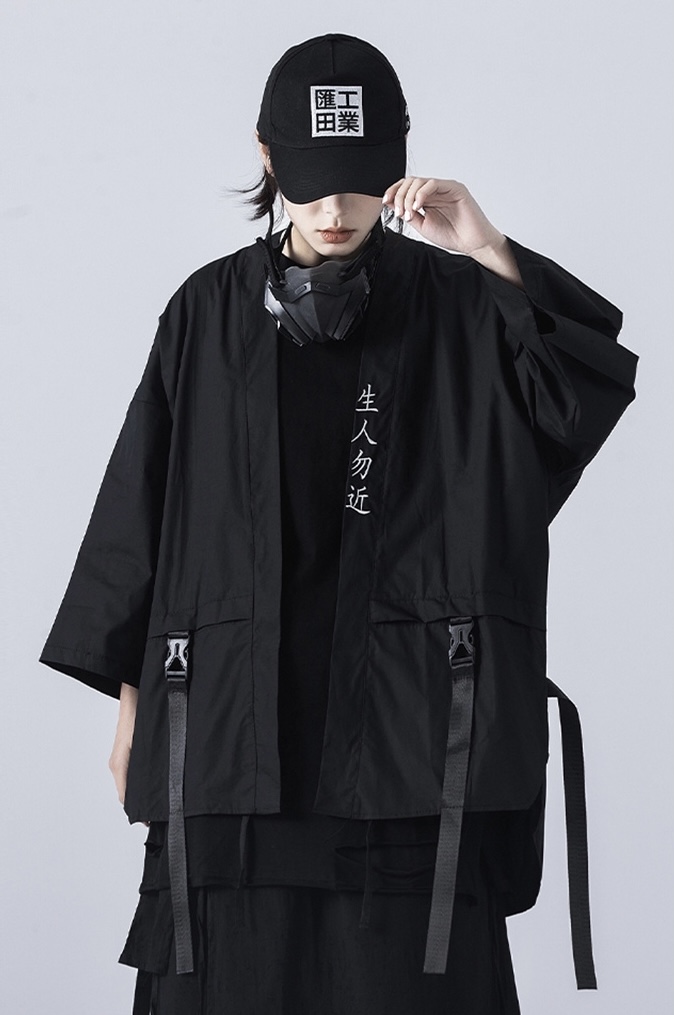 Techwear Kimono Unisex Anywear Mens Women’s T-Shirt Punk Gothic Cardigan Summer Short Sleeve Coat Samurai Cosplay Costumes Japanese Kimonos Hip Hop Japan Streetwear for Man Woman in Black White Plus Size China Chinese