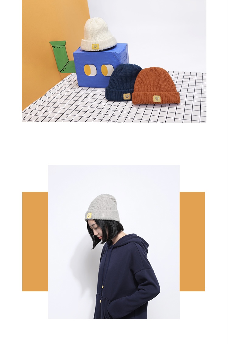 Cartoon Patch Knit Hat  Unisex Anywear Mens Women’s Japanese Harajuku Cute Knit Beanie Hat Autumn Winter Wool Blends Soft Warm Knitted Cap SkullCap Japan Beanies Hats for Man Woman in Black Navy Blue Gray / Grey Orange Red White Yellow