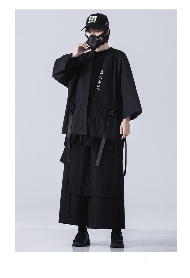 Techwear Kimono Unisex Anywear Mens Women’s T-Shirt Punk Gothic Cardigan Summer Short Sleeve Coat Samurai Cosplay Costumes Japanese Kimonos Hip Hop Japan Streetwear for Man Woman in Black White Plus Size China Chinese