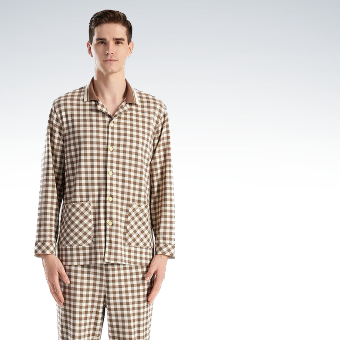 Maternity Pajamas Set  Unisex Anywear Mens Women’s Hospital Nursing Nightgown Maternity Outfit Breastfeeding Clothes for Man a woman in Brown Checkered Plaid
