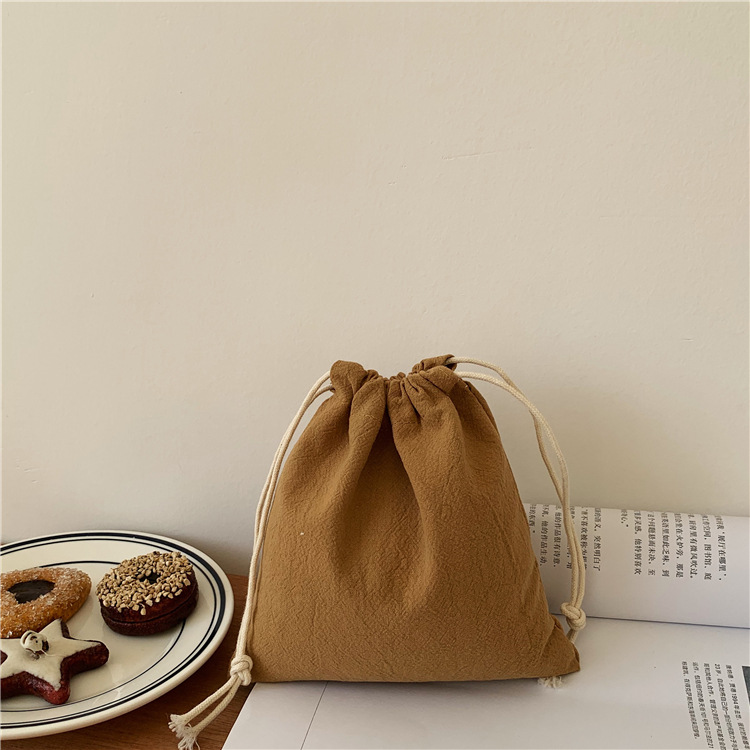 Pleated Cotton Drawstring Pouch Japanese Rice Grain Food Serveware Storage Packaging Gift Bag Jewelry Organizer Christmas Japan Bags in Brown 