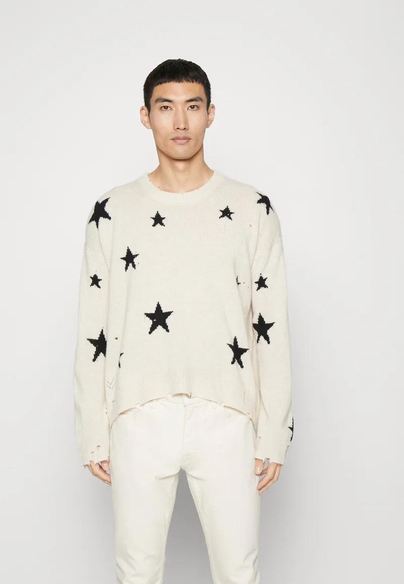 Holed Cashmere Sweater  Women's Men’s unisex anywear Top Star Pattern Holes 100%-Cashmere Loose Sweaters for Man Woman Fall Autumn Winter Spring womens mens Fashion season  in white with black stars