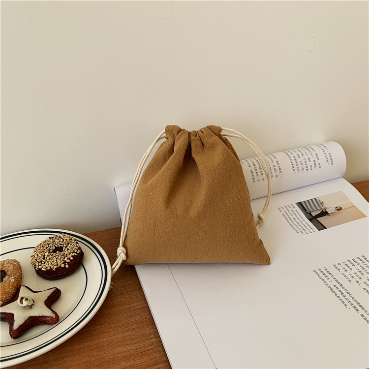 Pleated Cotton Drawstring Pouch Japanese Rice Grain Food Serveware Storage Packaging Gift Bag Jewelry Organizer Christmas Japan Bags in Brown 