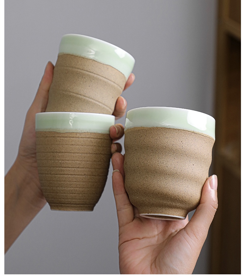 Celadon Coarse Pottery Coffee Cup Ceramic Kung Fu Teaware Retro Porcelain Teacup Office Handy Water Cups