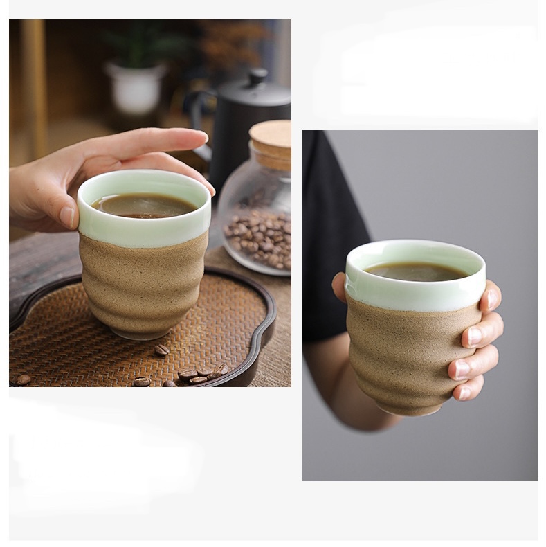 Celadon Coarse Pottery Coffee Cup Ceramic Kung Fu Teaware Retro Porcelain Teacup Office Handy Water Cups