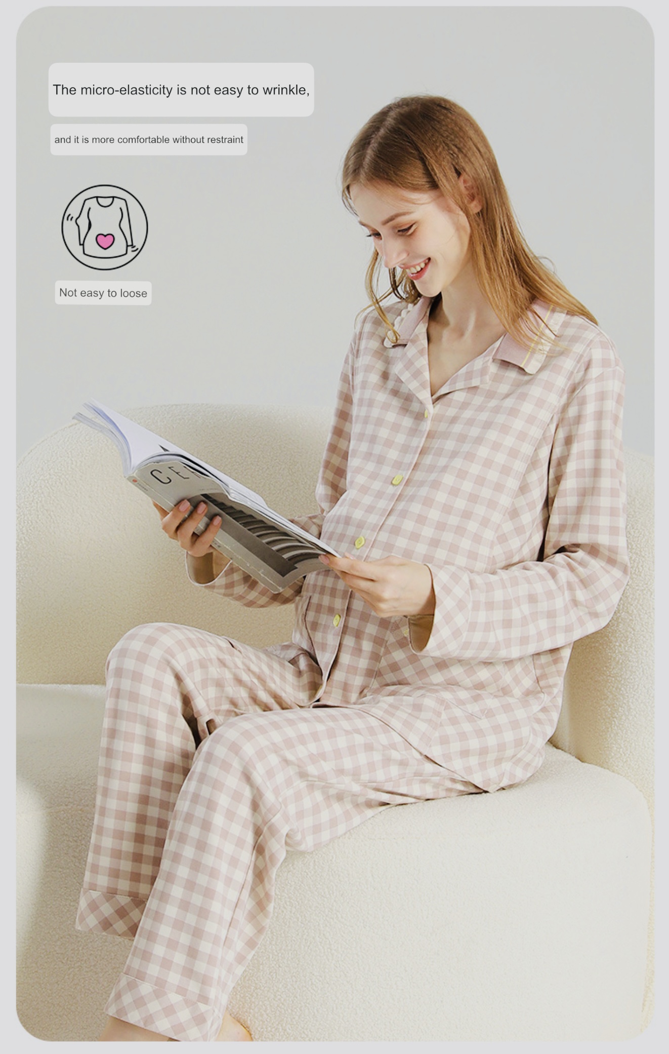 Maternity Pajamas Set  Unisex Anywear Mens Women’s Hospital Nursing Nightgown Maternity Outfit Breastfeeding Clothes for Man a woman in Brown Checkered Plaid