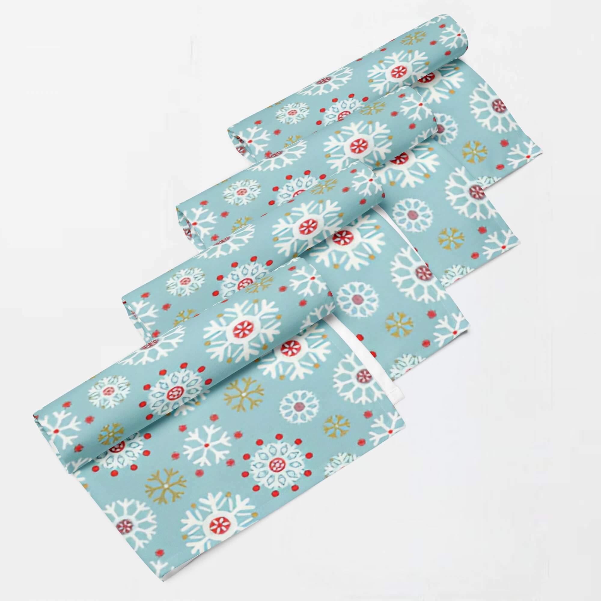 Snowflake Cloth Napkin 4-Piece Set  4pc Napkins Handkerchief Square Tea Towels Hand Sushi Home Lunch Serviette Japanese Souvenir Gift Wrapping Gifting Wrap Japan Traditional Cloth design DIY Craft Bento Bag Crafts Wrapper Souvenirs tableware linens Designs Light blue white green holiday festive season winter snowflakes patterns